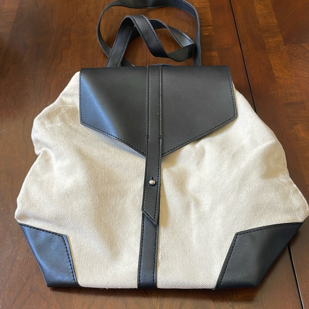 Deux Lux Demi Backpack cotton canvas & black faux leather